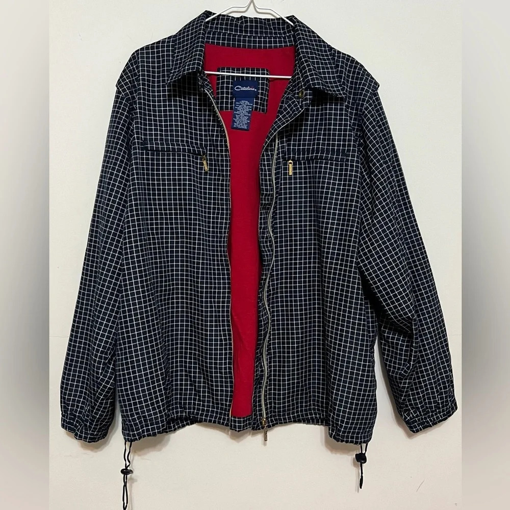 Catalina vintage wind light rain jacket coat. Navy White Medium - Picture 2 of 10